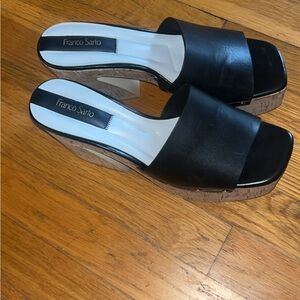 Franco Sarto Black Wedge Slip-On Sandals